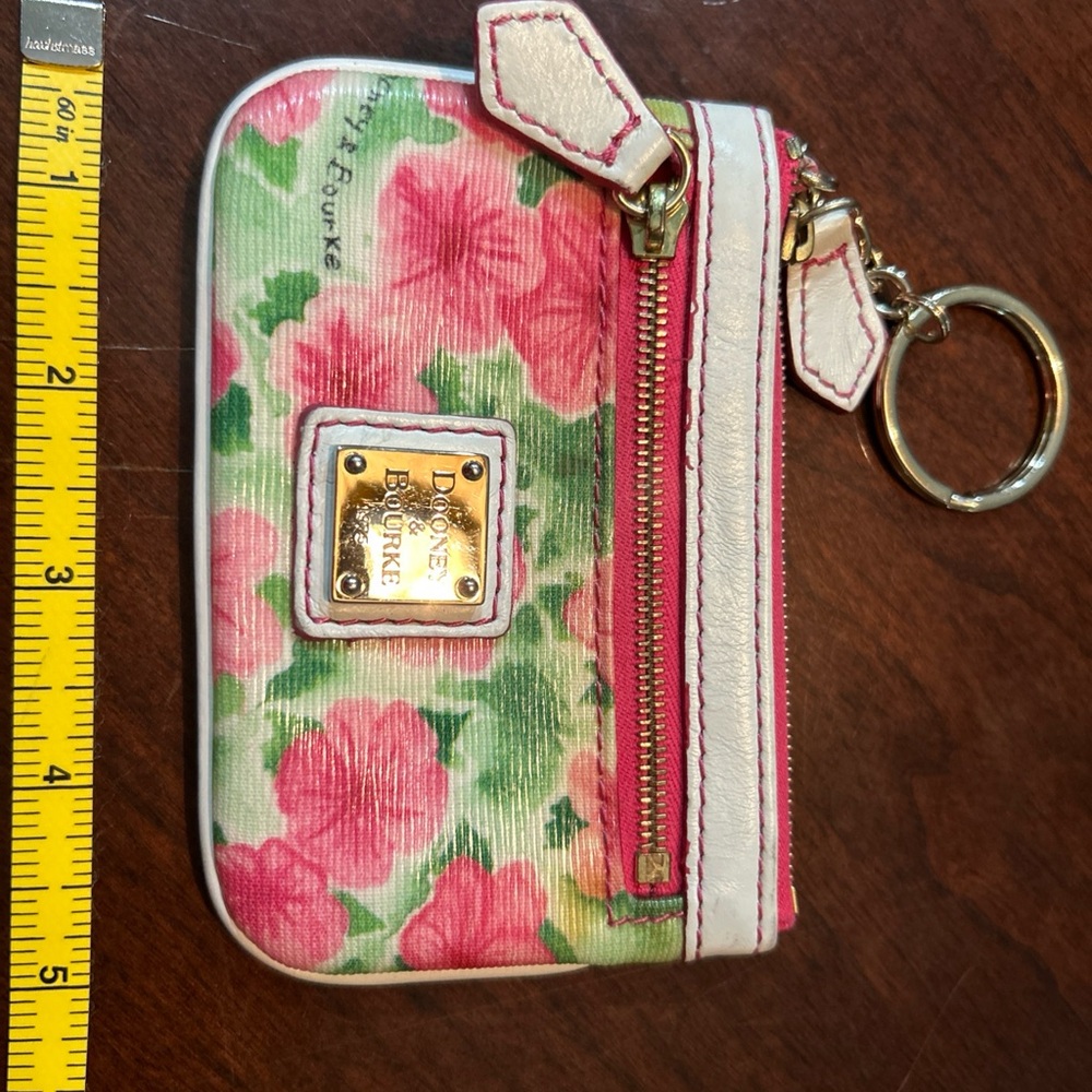 Dooney & Bourke Vintage Petunia Pink and Green Floral Keychain Wallet